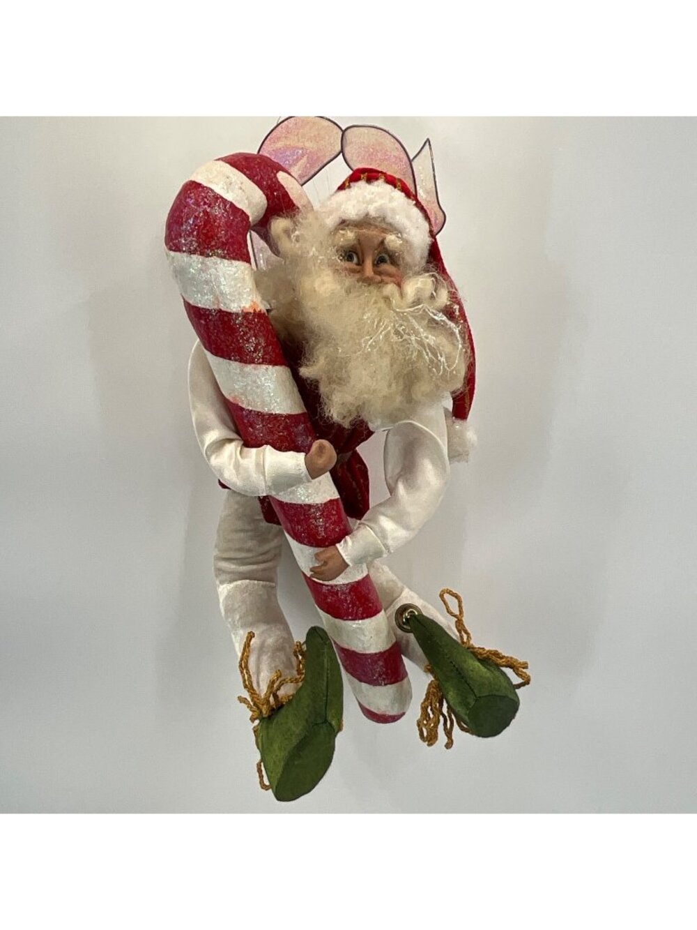Mark Roberts Christmas Fairy Santa Holding Candy Cane Ornament 12" Glitter Accen